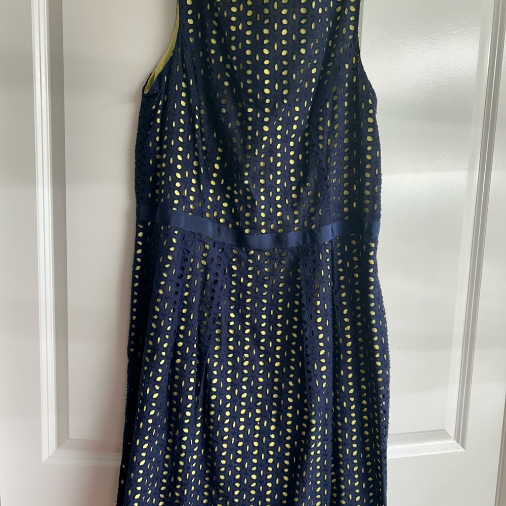 American Living Navy and Yellow Eyelet Dress